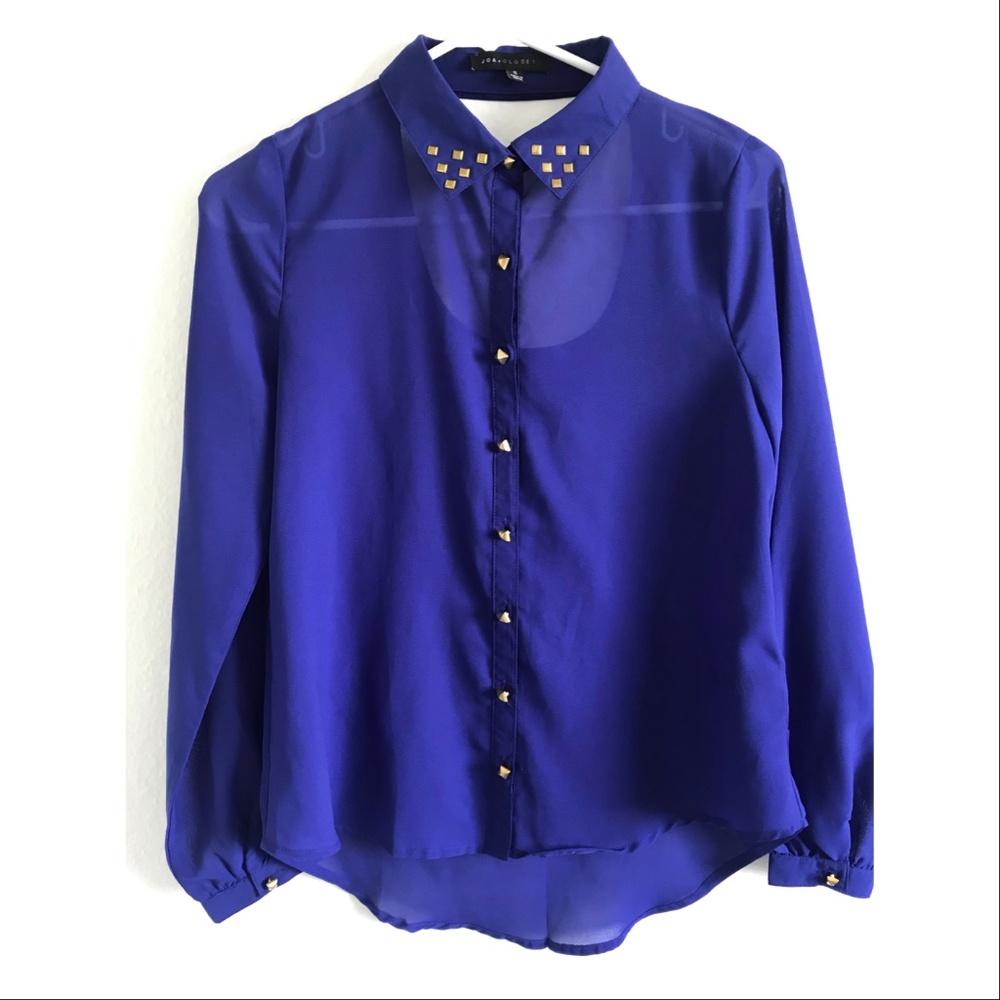 JOA + Closet Blue Button-Down with Gold Sequence